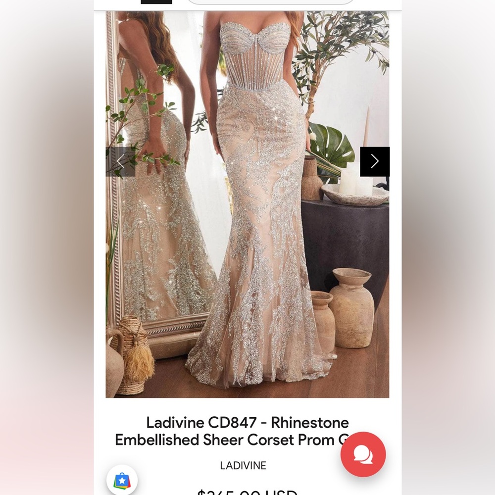 Only worn once Strapless Sequin Evening Gown - Silver